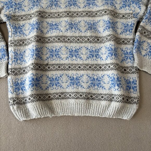Handmade Knit VTG Fair Isle Wool Blend Nordic Ski Sweater Grey Blue S/M Outdoors - Picture 5 of 12